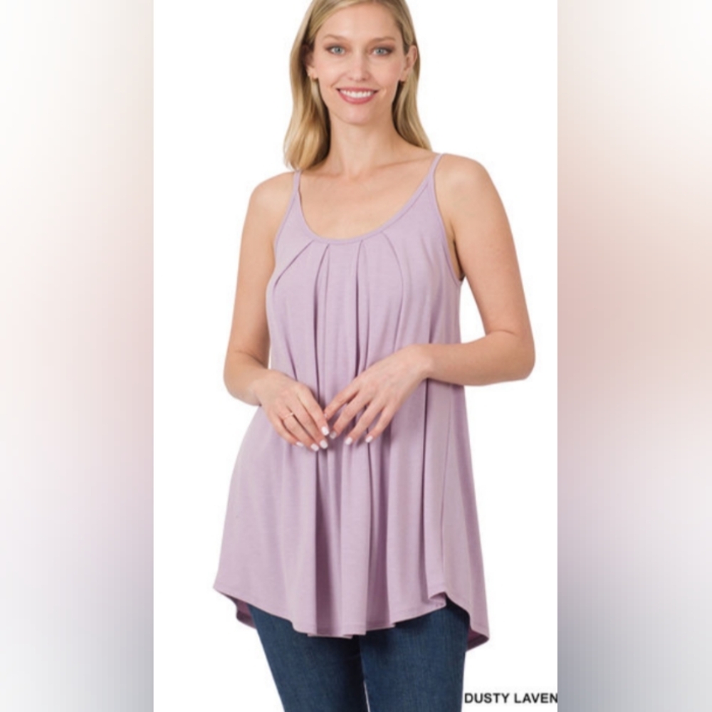 Zenana pleated spaghetti strap cami
